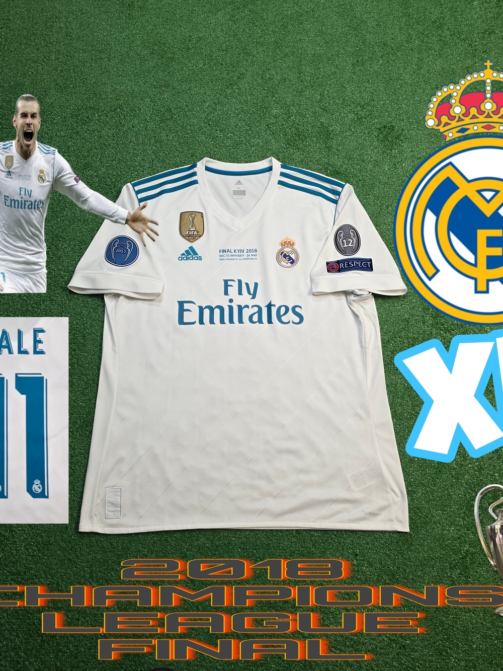 Adidas Real Madrid CF Gareth Bale#11 2018 Champions League Final Jersey Vs Liver